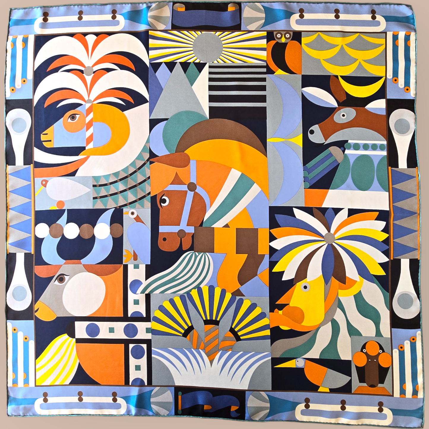 Luxury Silk Twill Scarf "L'Arche De Noé"