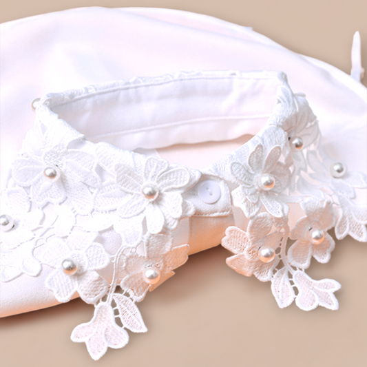 Faux Shirt Collar Embroidered With Pearls