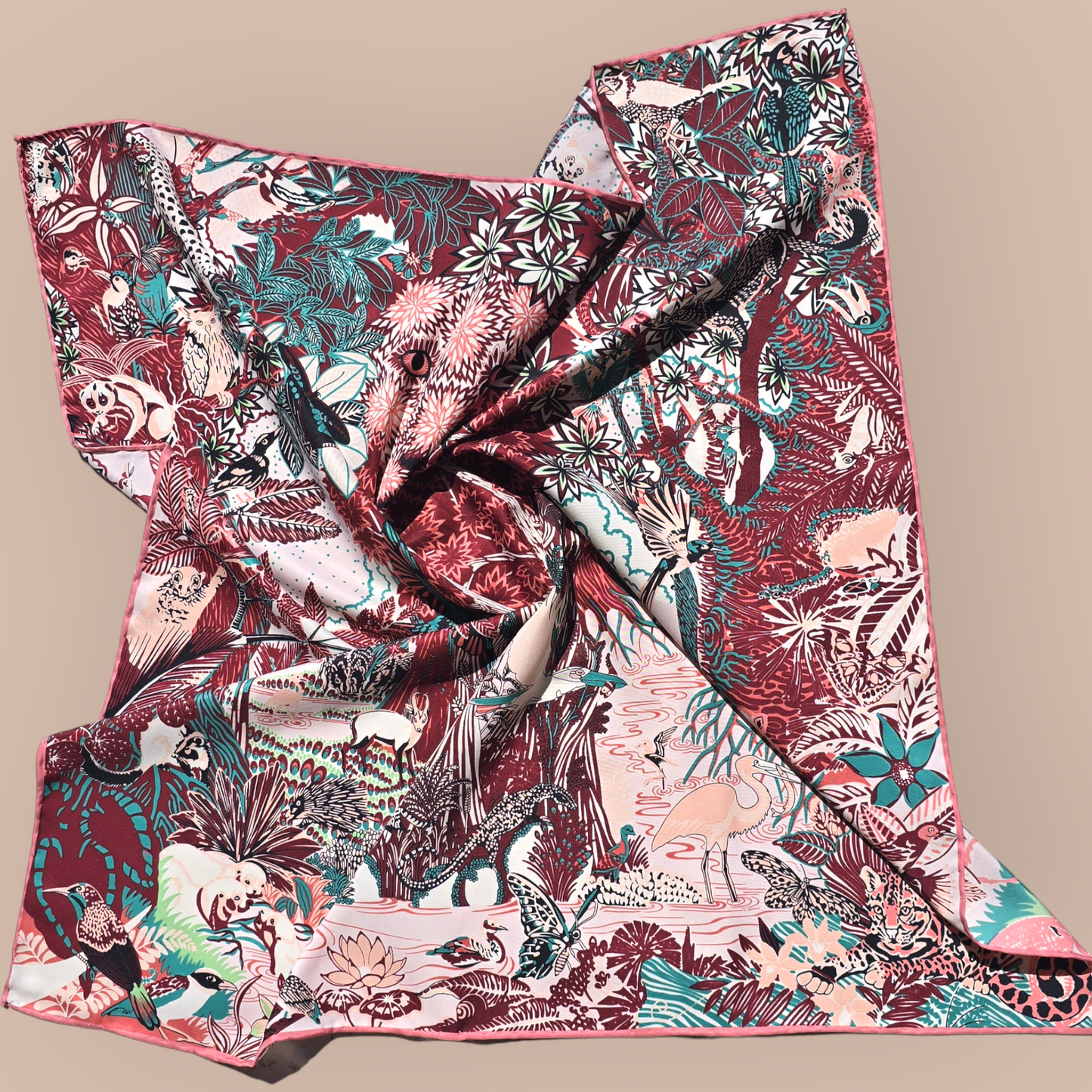 100% Twill Silk Scarf "Tiger In The Forest"