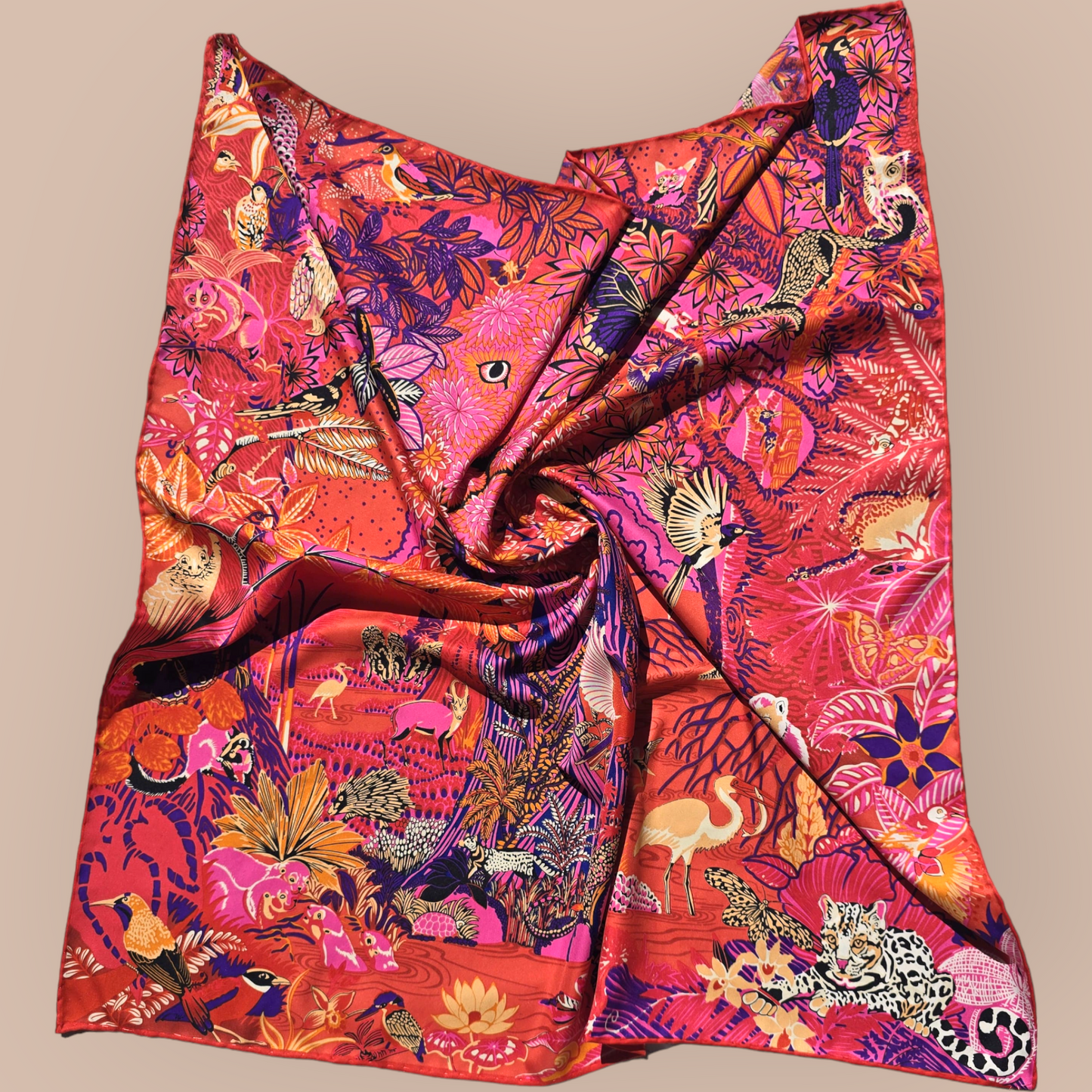 100% Twill Silk Scarf "Tiger In The Forest"