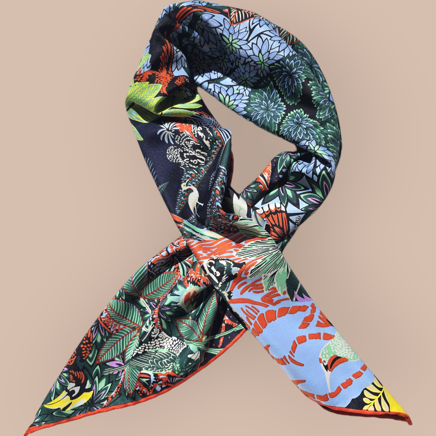 100% Twill Silk Scarf "Tiger In The Forest"