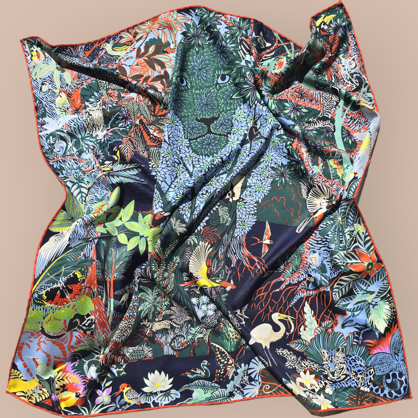 100% Twill Silk Scarf "Tiger In The Forest"