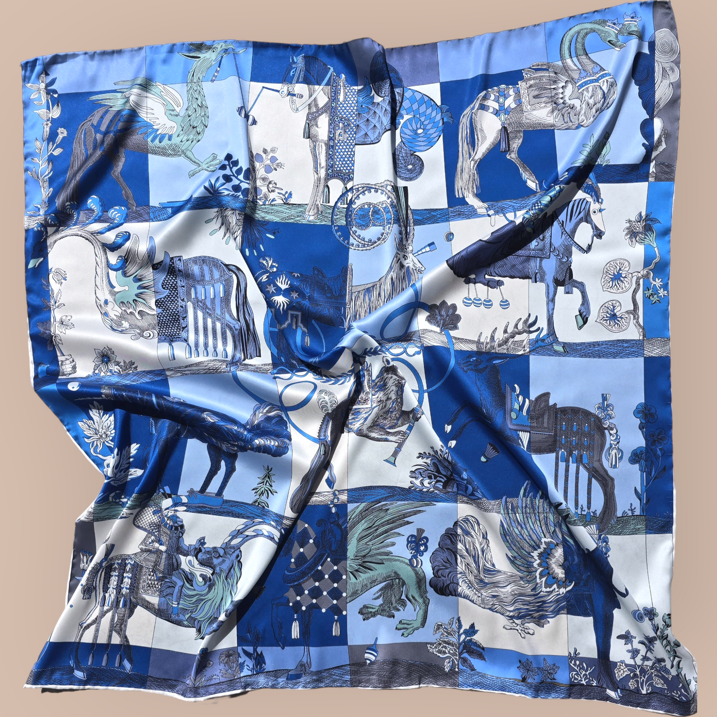 100% Twill Silk Scarf "Medieval Animals"
