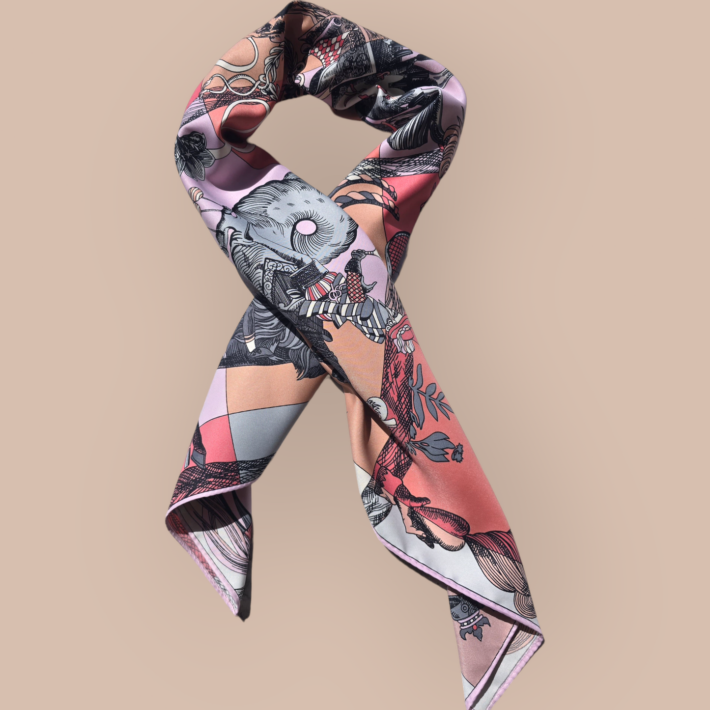 100% Twill Silk Scarf "Medieval Animals"