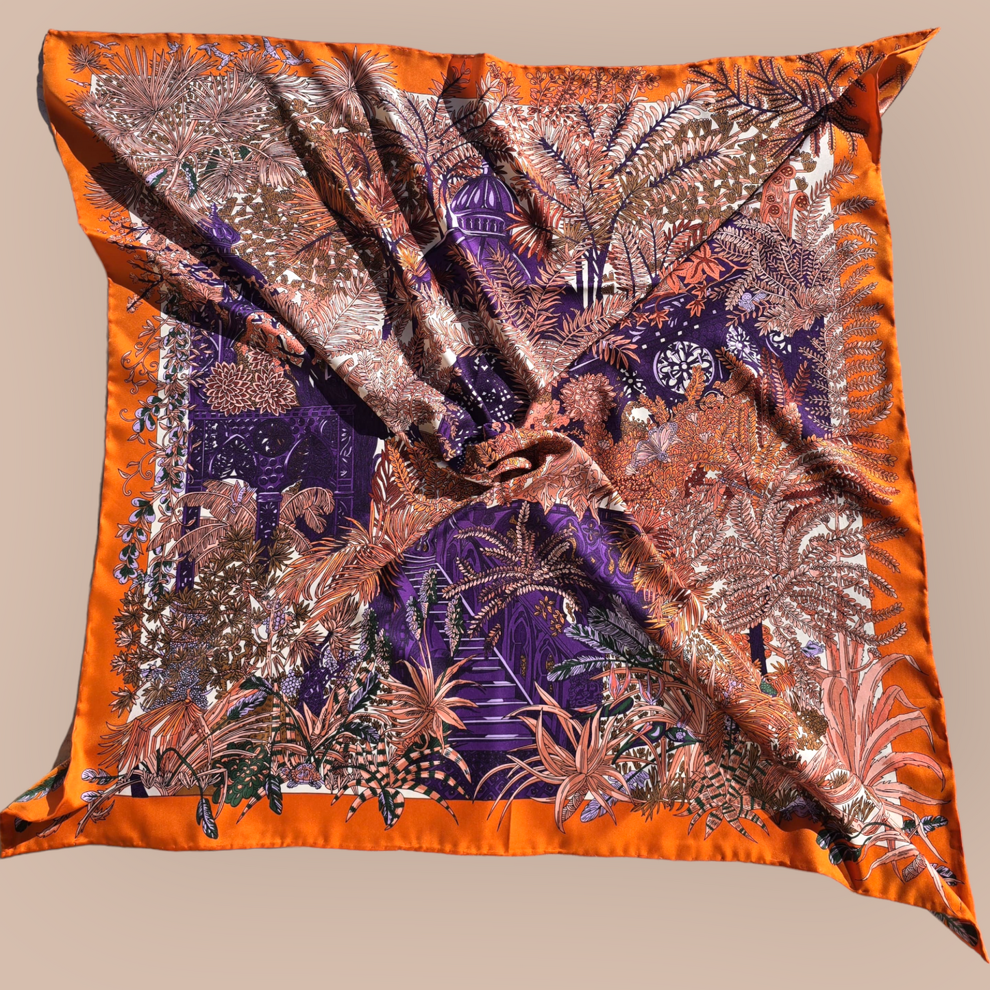 100% Twill Silk Scarf "Jungle Castle"