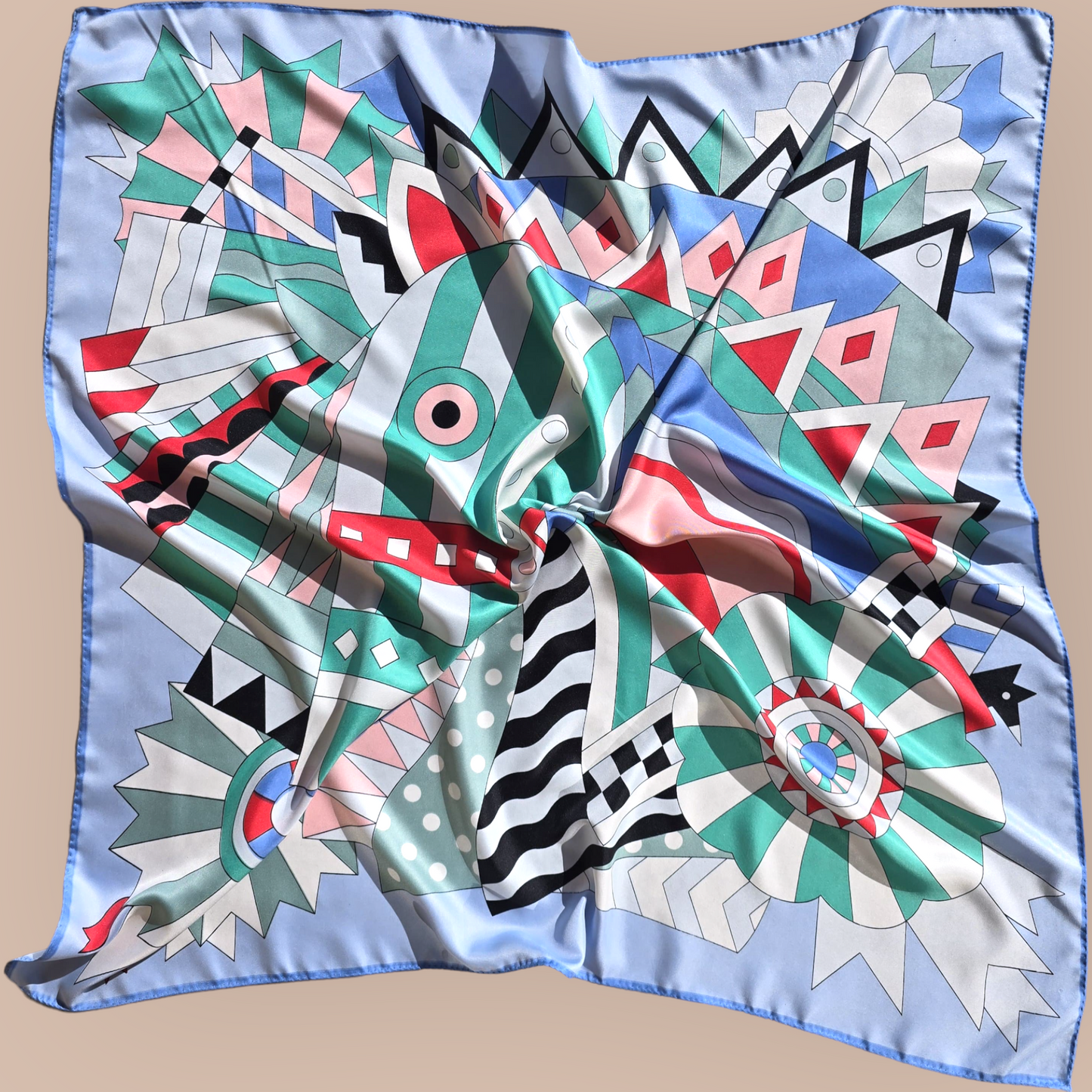 Pure Twill Silk Square Scarf 90cmx90cm "Abstract Horse"