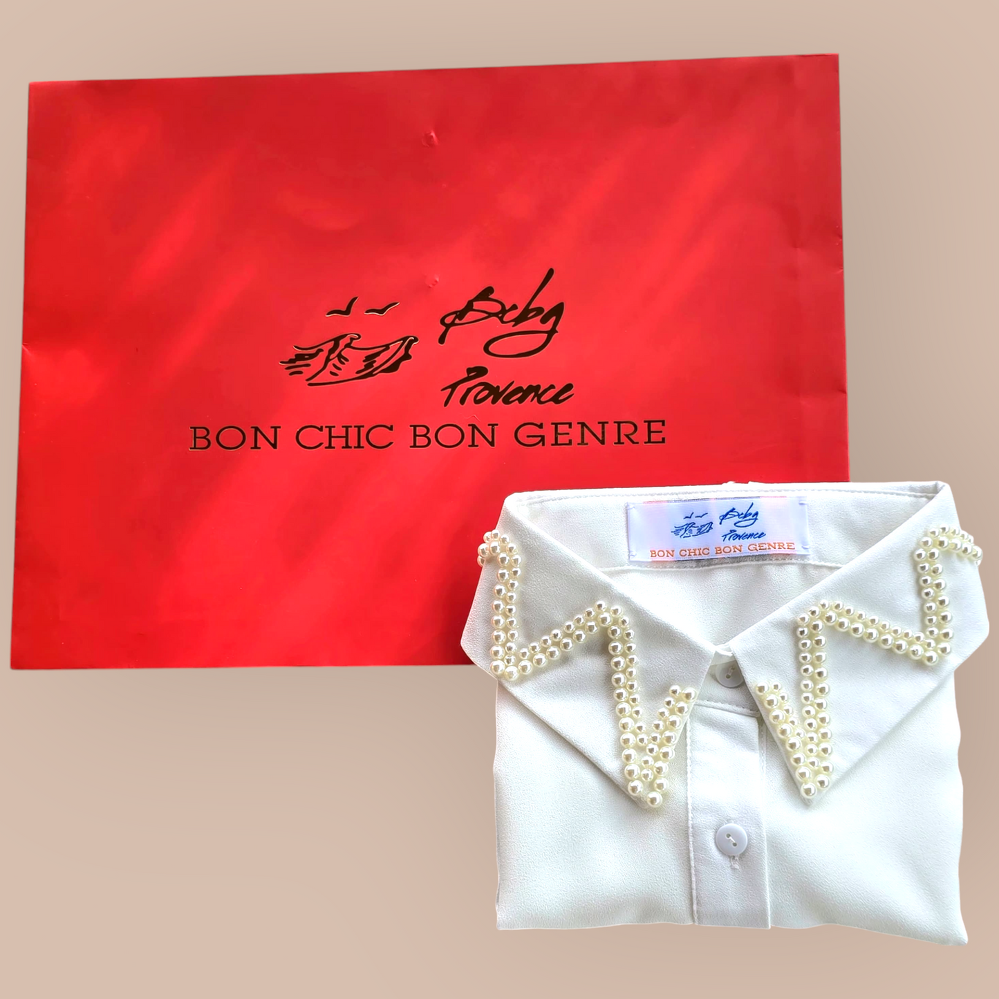 White Faux Collar Shirt Embroidered With Pearls For Woman
