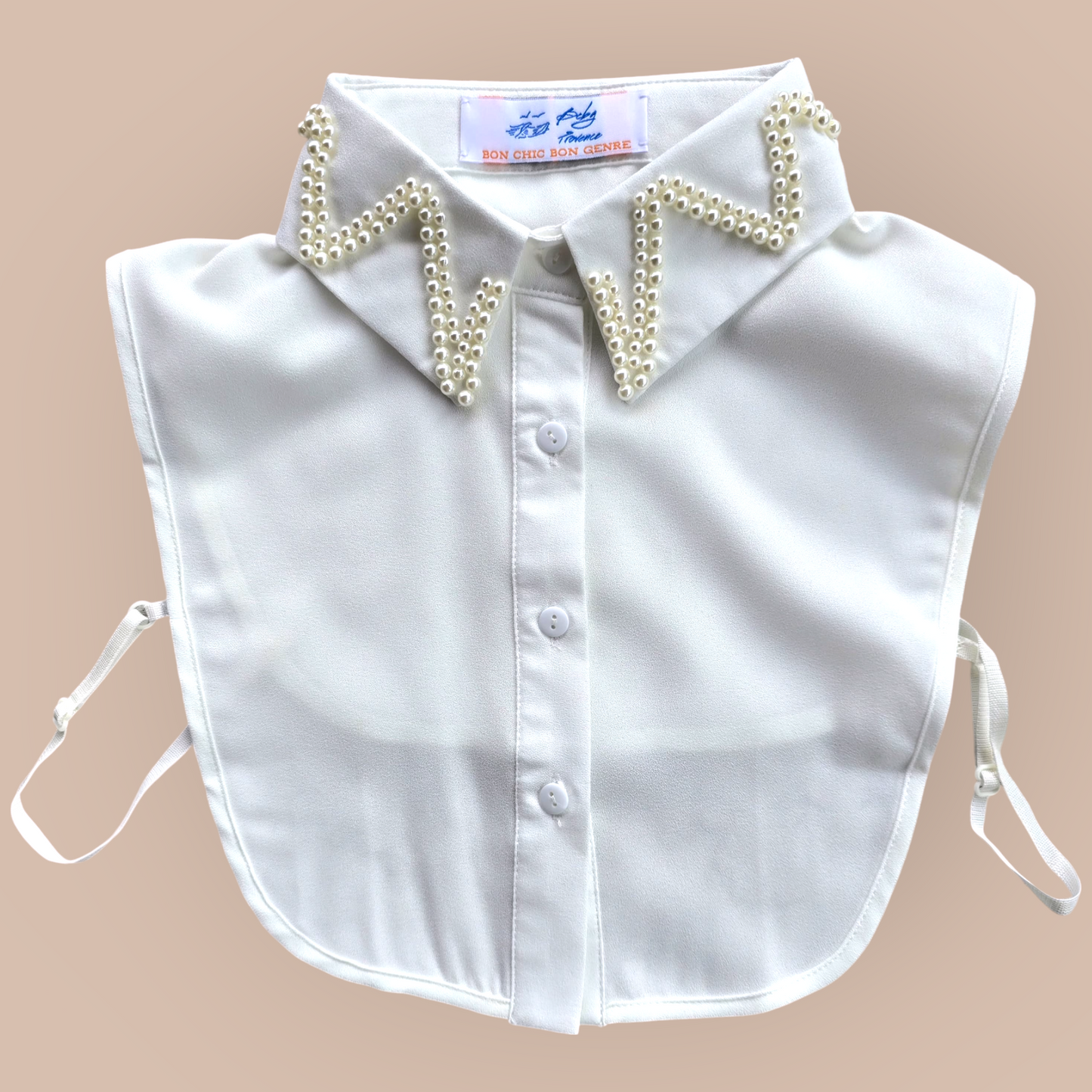 White Faux Collar Shirt Embroidered With Pearls For Woman