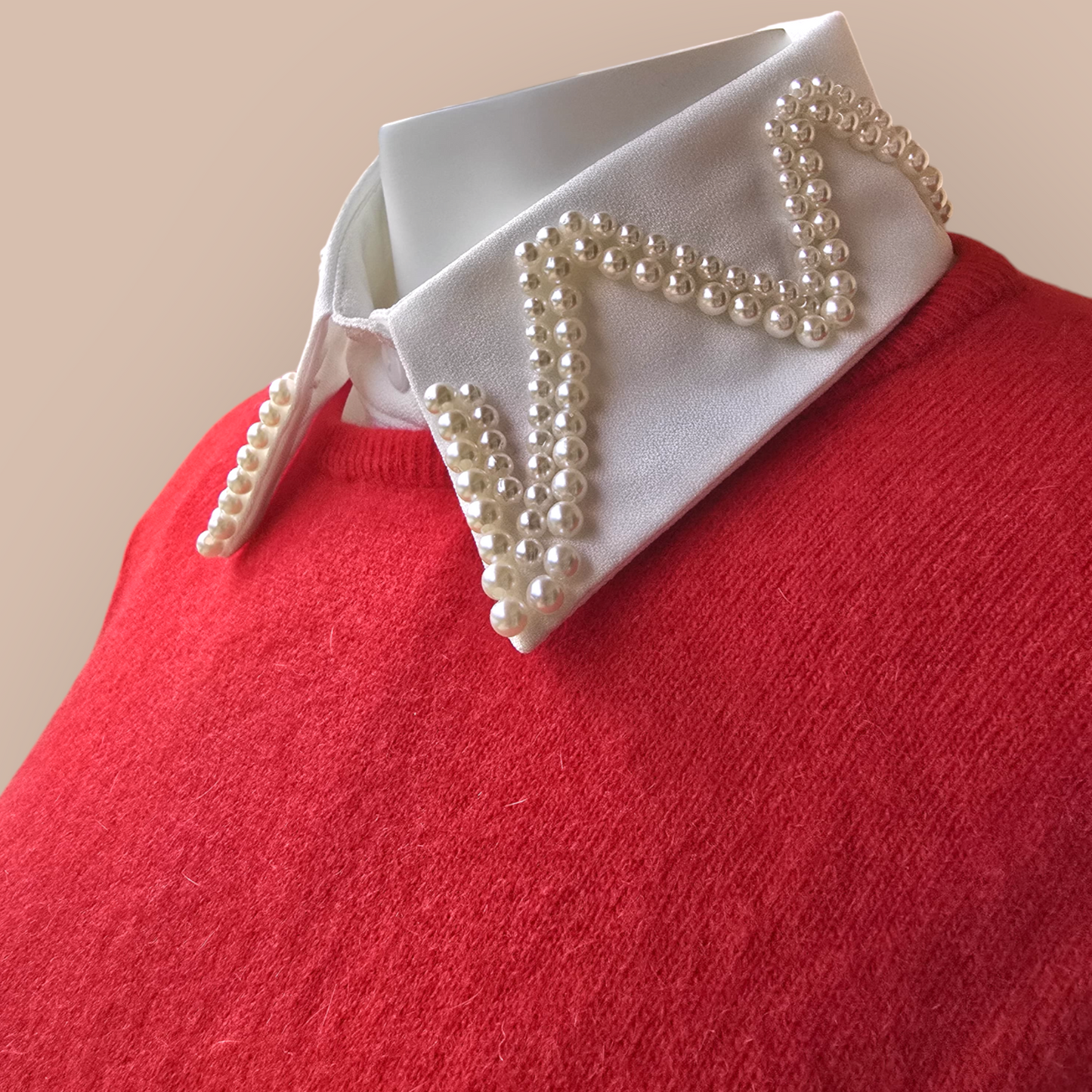 White Faux Collar Shirt Embroidered With Pearls For Woman