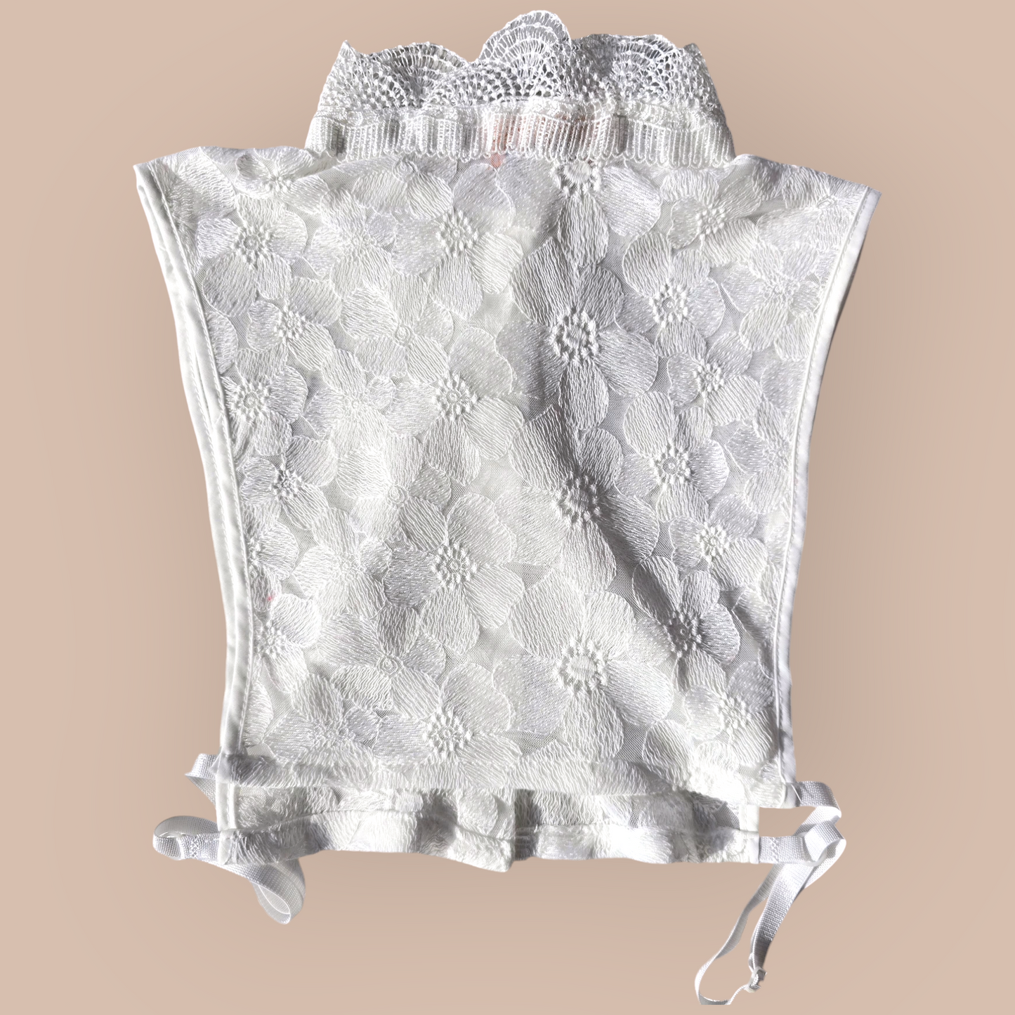 White Lace with Pearl Buttons Faux Shirt Collar For Woman