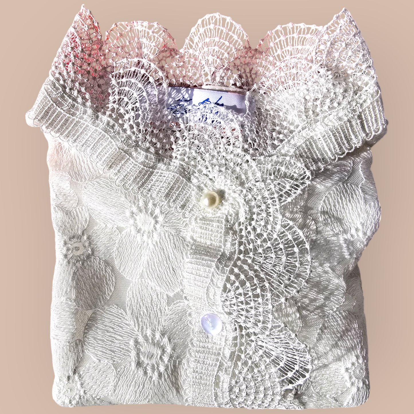 White Lace with Pearl Buttons Faux Shirt Collar For Woman