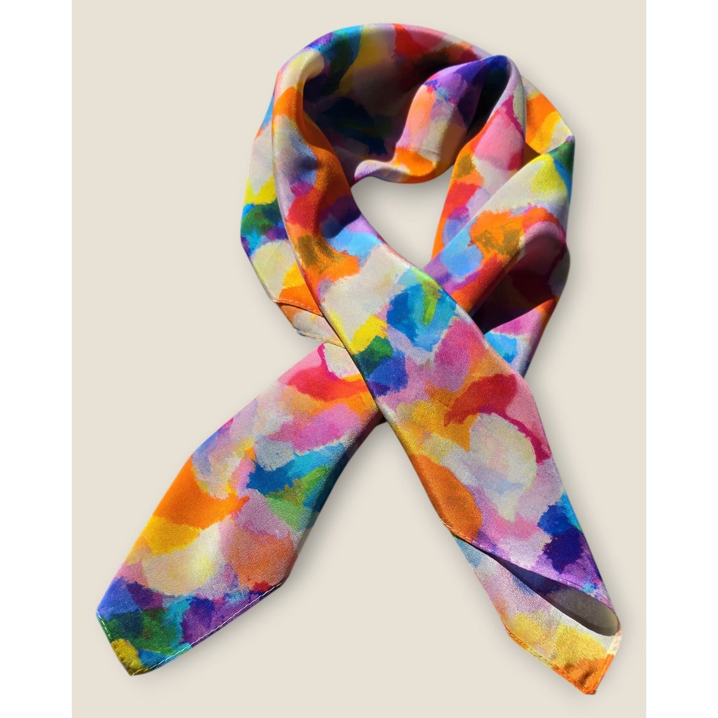 Pure Silk Crepe De Chine Square Scarf "Soleil voilé"