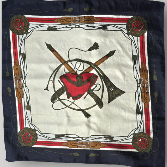 Vintage Francesco de Carolis Pure Silk Scarf , French Equestrian Motif, 1970s
