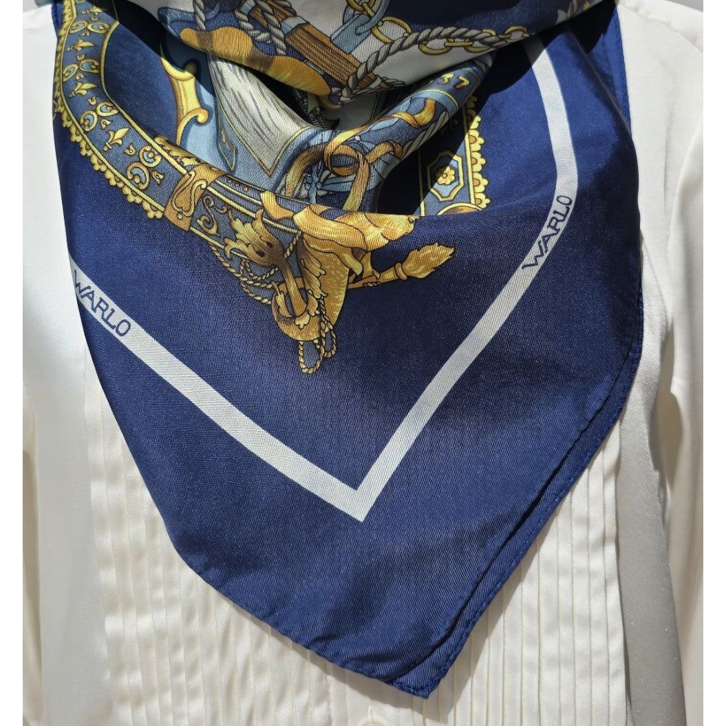 Vintage French Warlo Paris Pure Silk Scarf Hand Rolled Edges Nautical Design
