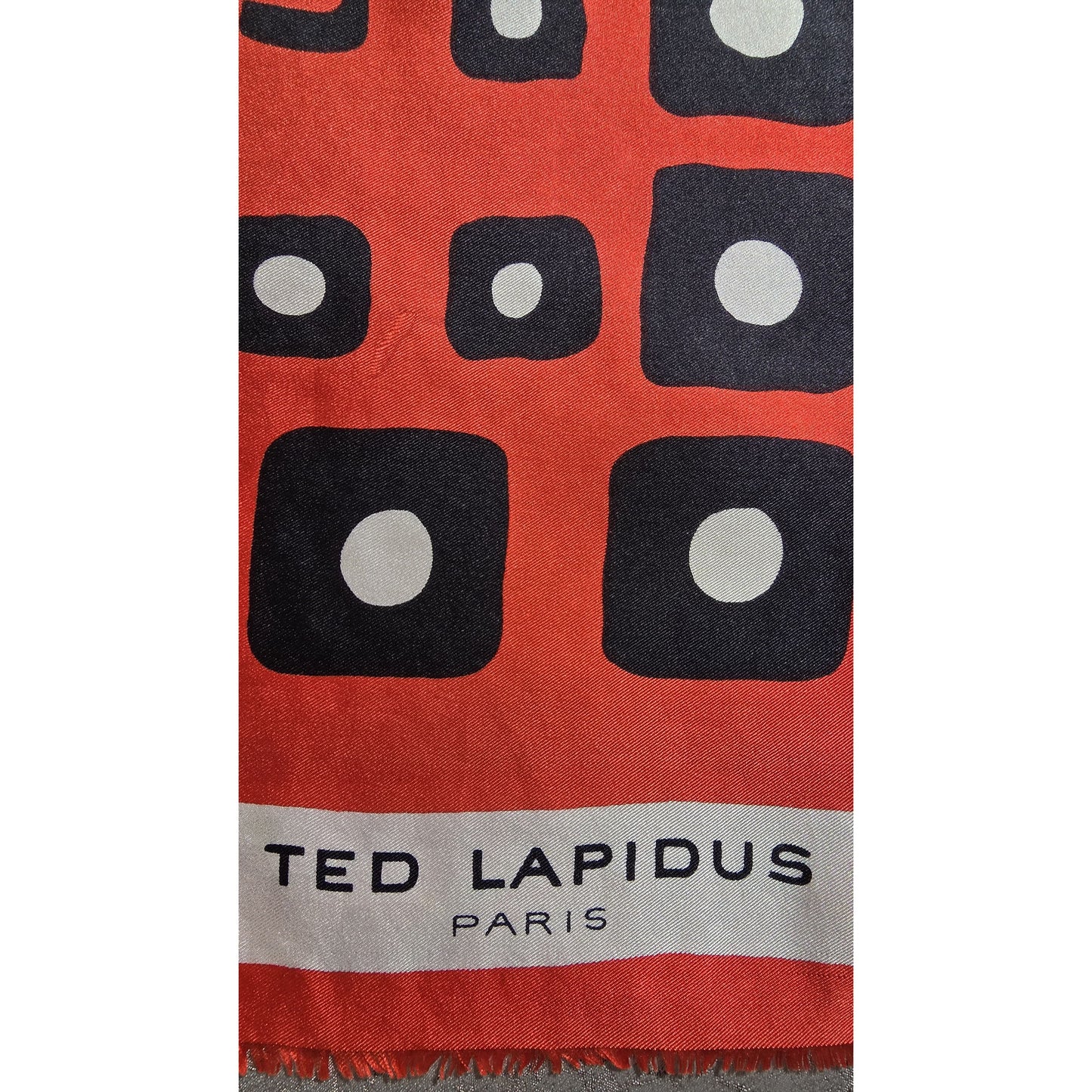 Vintage Ted Lapidus Paris Geometric Silk Scarf - Red & Black Mod Stole (1970s)
