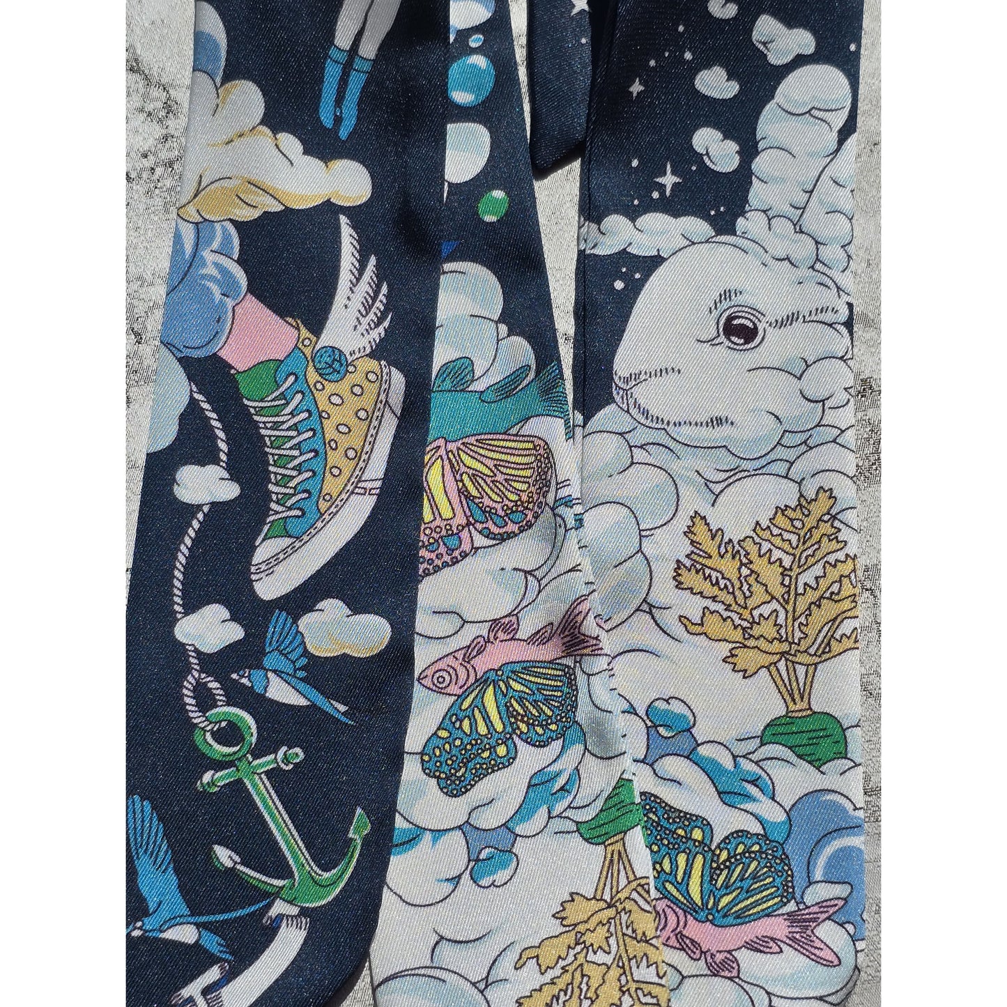 Twill Silk Long Scarf "Royaume Des Nuages"