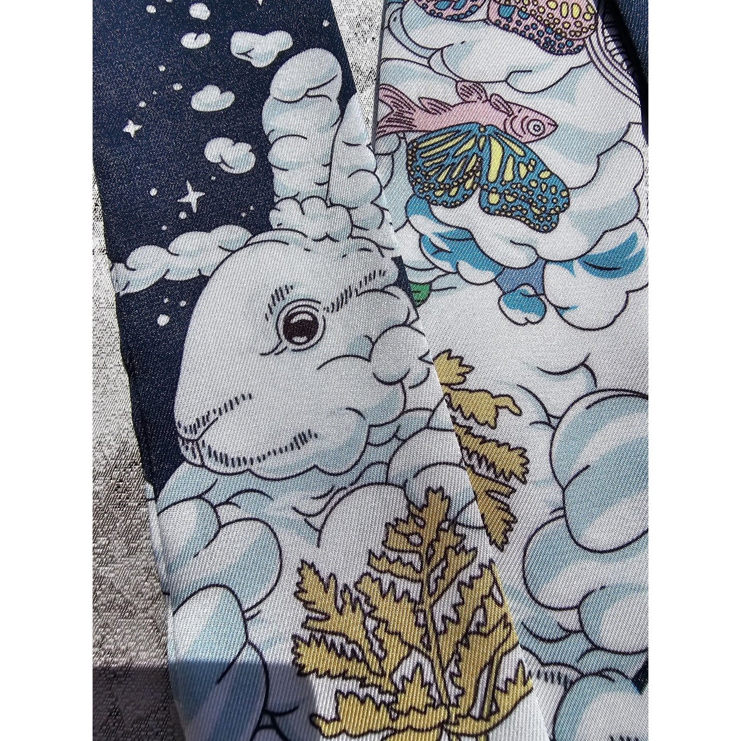 Twill Silk Long Scarf "Royaume Des Nuages"