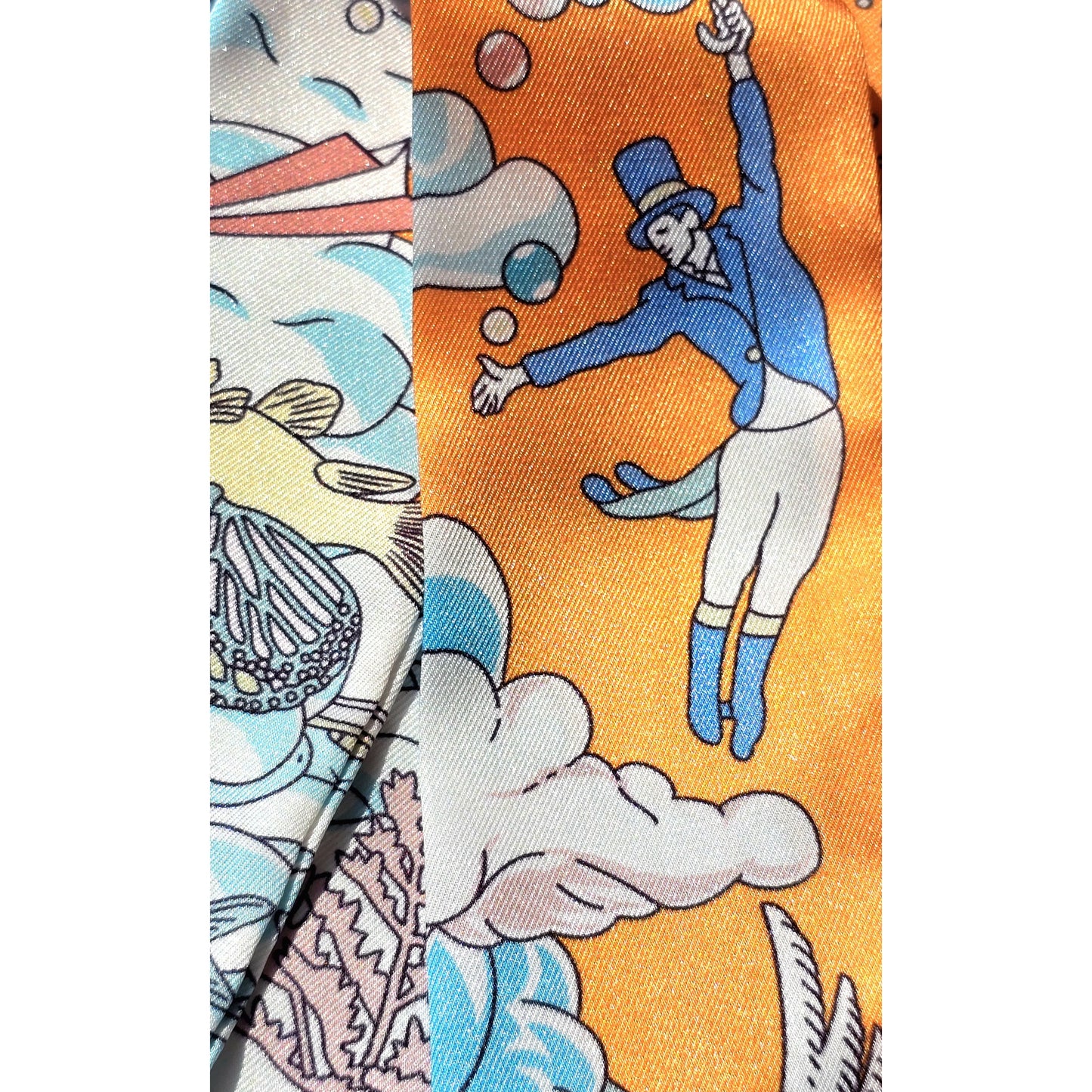 Twill Silk Long Scarf "Royaume Des Nuages"