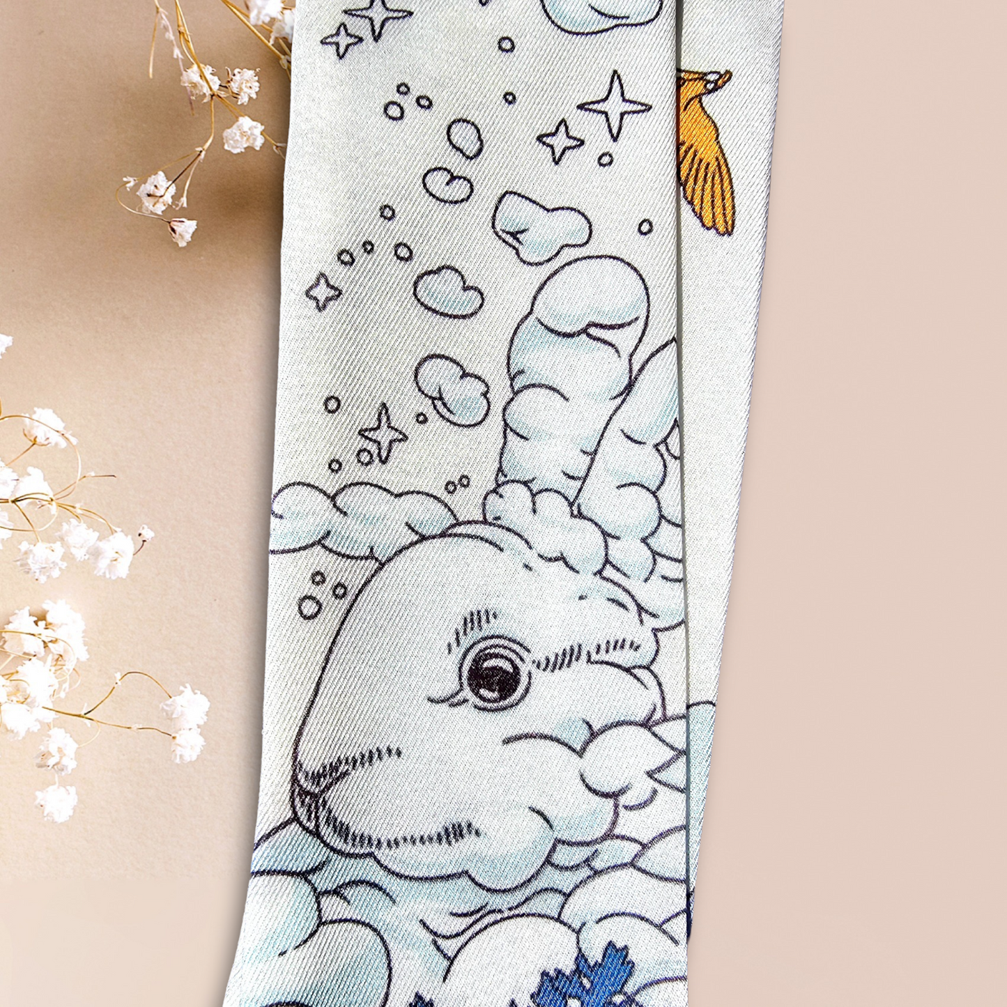 Twill Silk Long Scarf "Royaume Des Nuages"