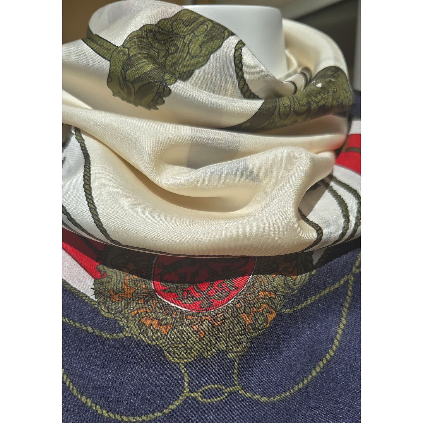 Vintage Francesco de Carolis Pure Silk Scarf , French Equestrian Motif, 1970s