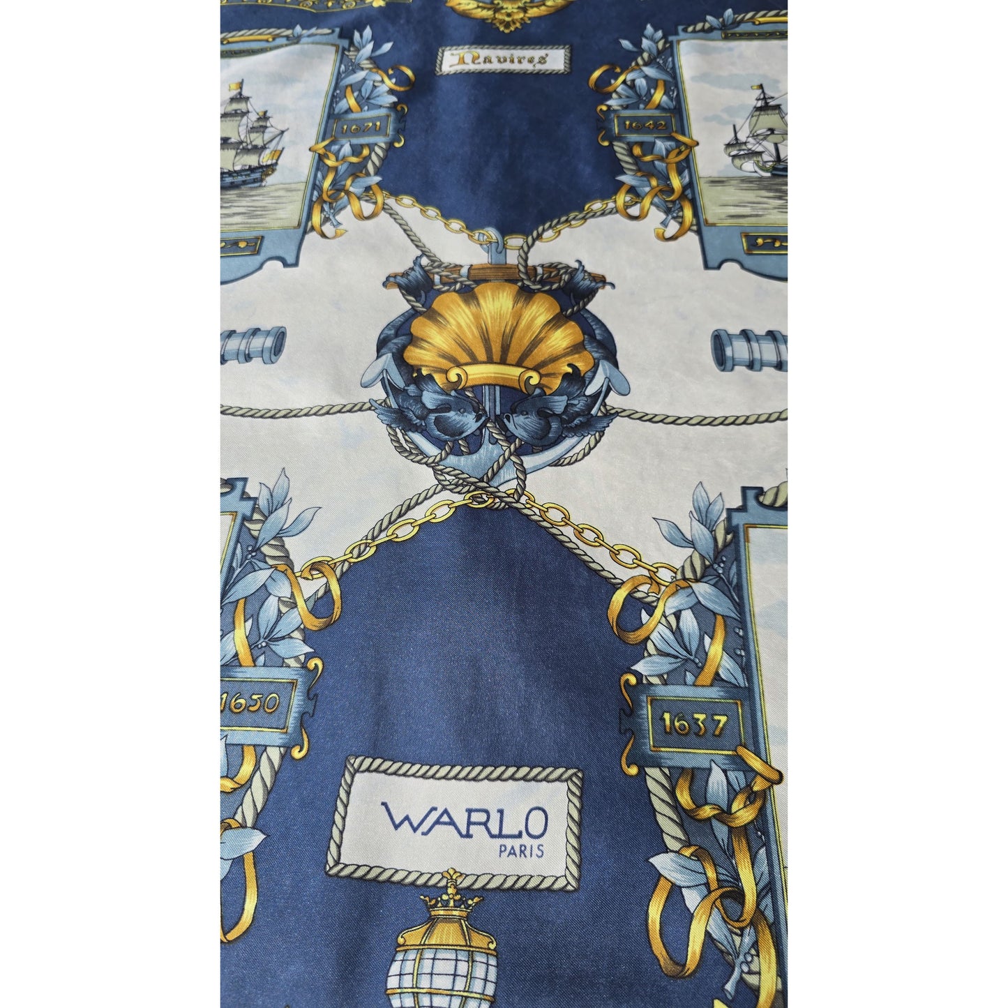 Vintage French Warlo Paris Pure Silk Scarf Hand Rolled Edges Nautical Design