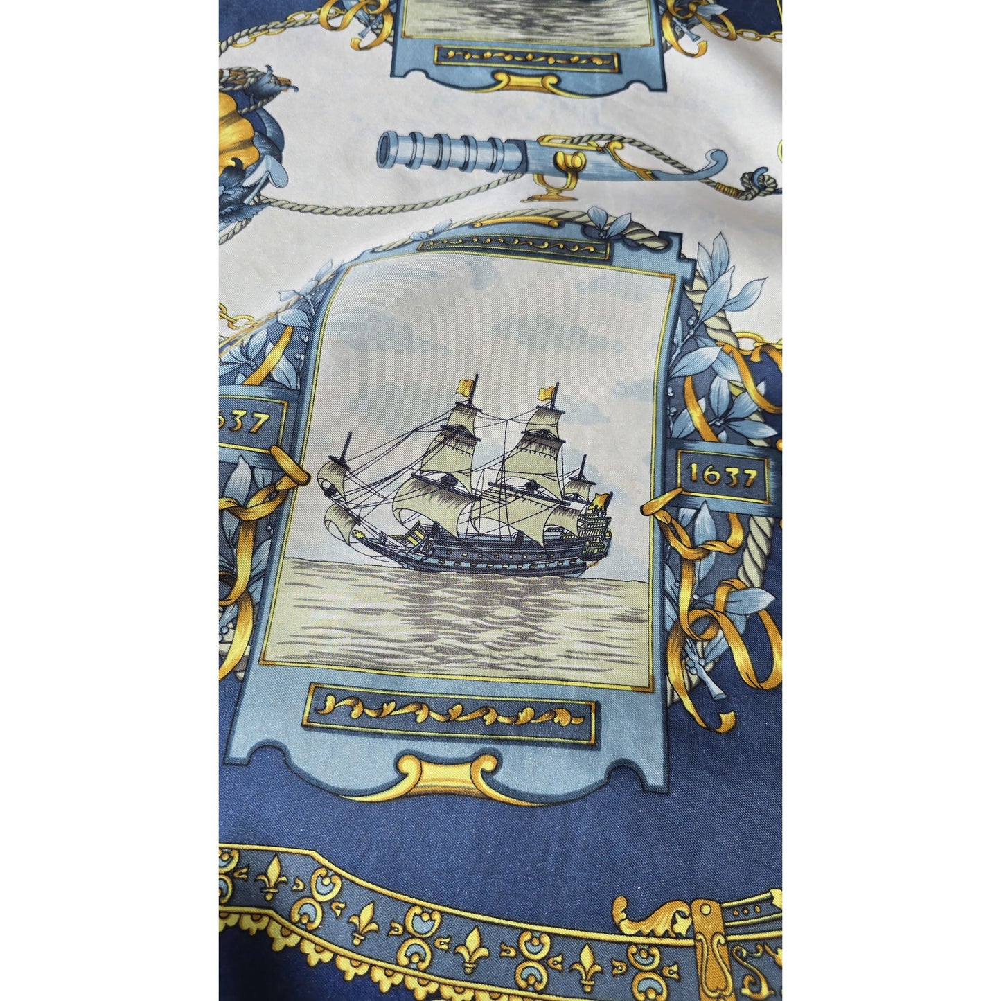 Vintage French Warlo Paris Pure Silk Scarf Hand Rolled Edges Nautical Design
