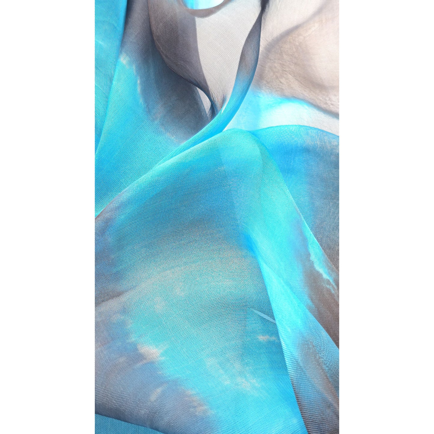 Hand-Dyed Silk Chiffon Square Scarf — Turquoise & Grey, Made in India, 102x102cm