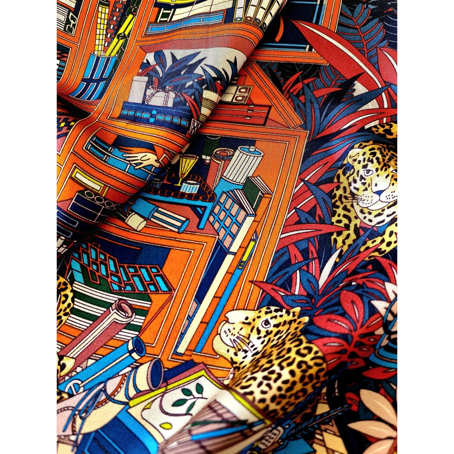 Luxury Pure Mulberry Silk Scarf "La Bibliothèque Imaginaire"