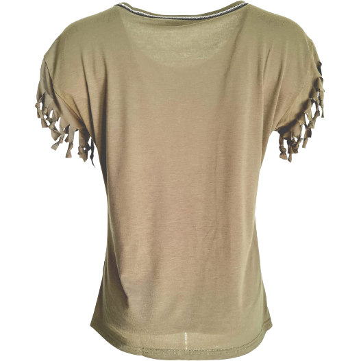 Khaki Green "Leo" T-Shirt For Ladies With Leopard Embroidery Patch And Metal Trim