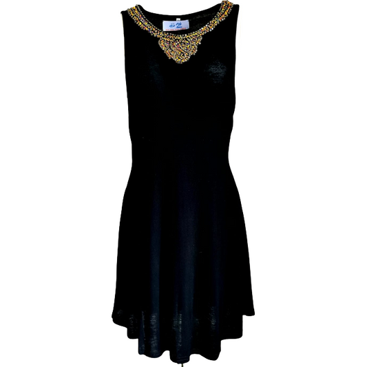 Bead Trim Black Jersey Summer Dress For Woman