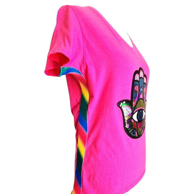 Stretched Cotton Round neck T-Shirt For Woman "Fatima Hand"