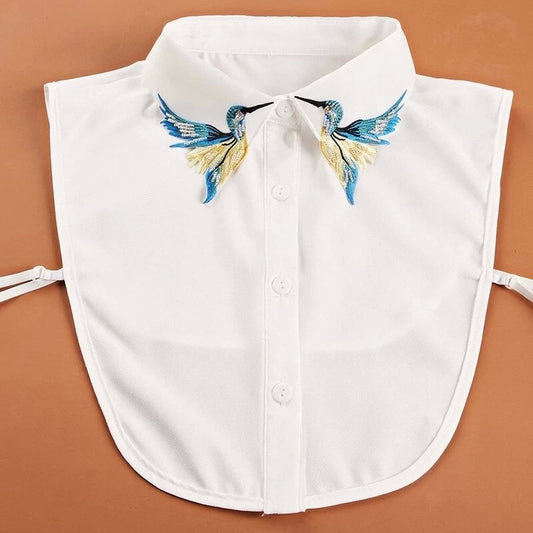 Faux Collar Shirt  Embroidered With Rhinestones