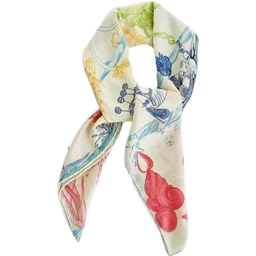 100% Twill Silk Scarf "Medieval Animals"