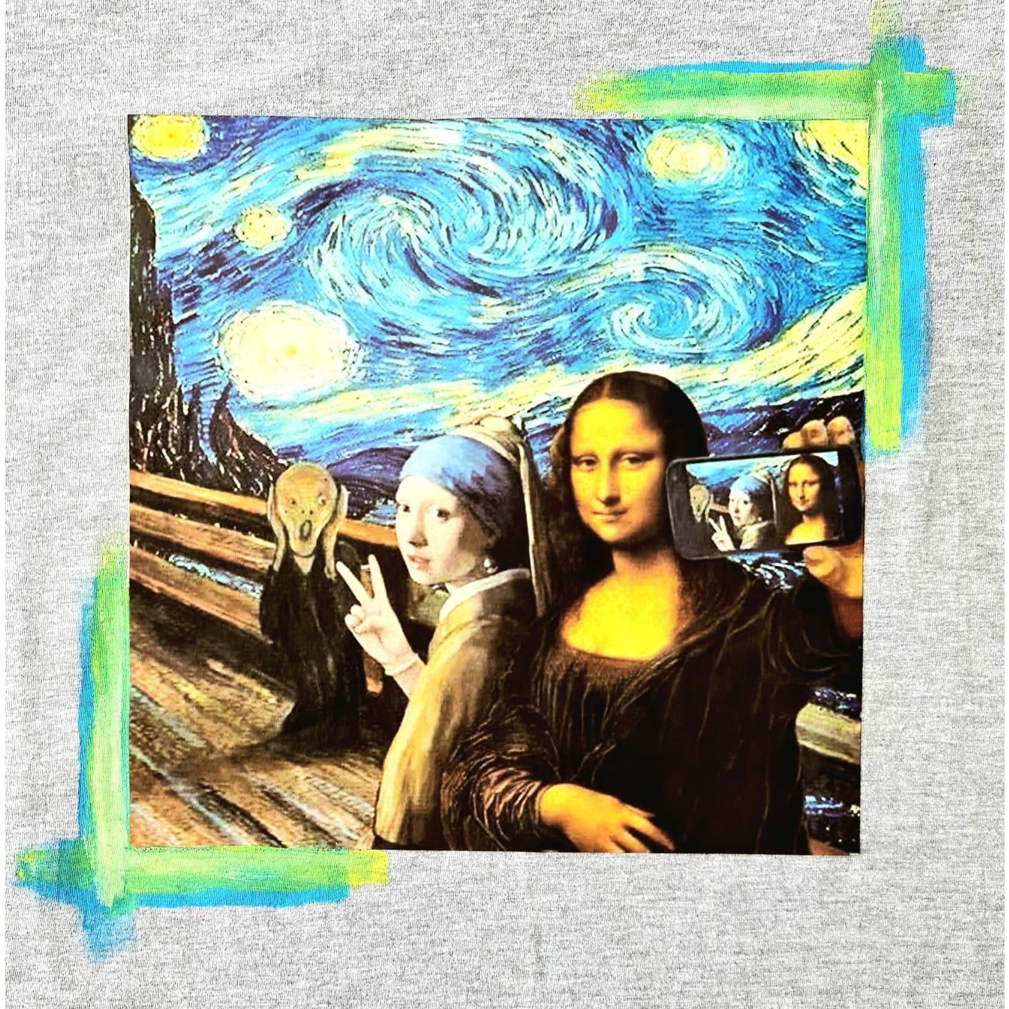 "Mona Lisa" Grey V-Neck T-Shirt For Woman Classic Fit
