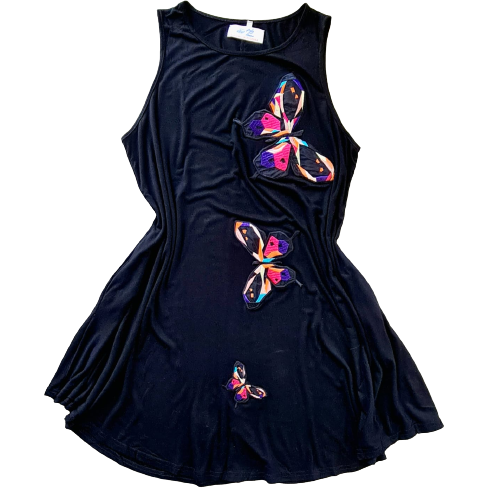 Black light jersey summer dress with butterflies appliques