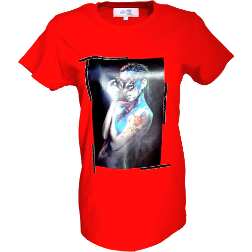 "Painted Girl" T-Shirt For Woman ,Red Colour Round neck Fitted Style