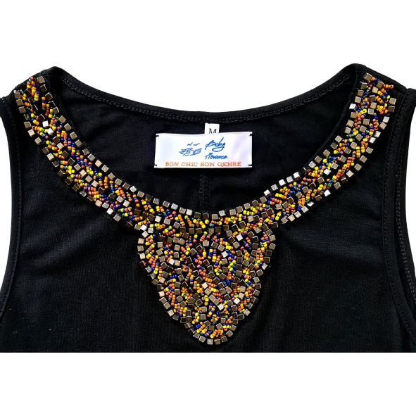 Bead Trim Black Jersey Summer Dress For Woman