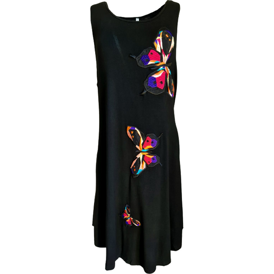 Black light jersey summer dress with butterflies appliques