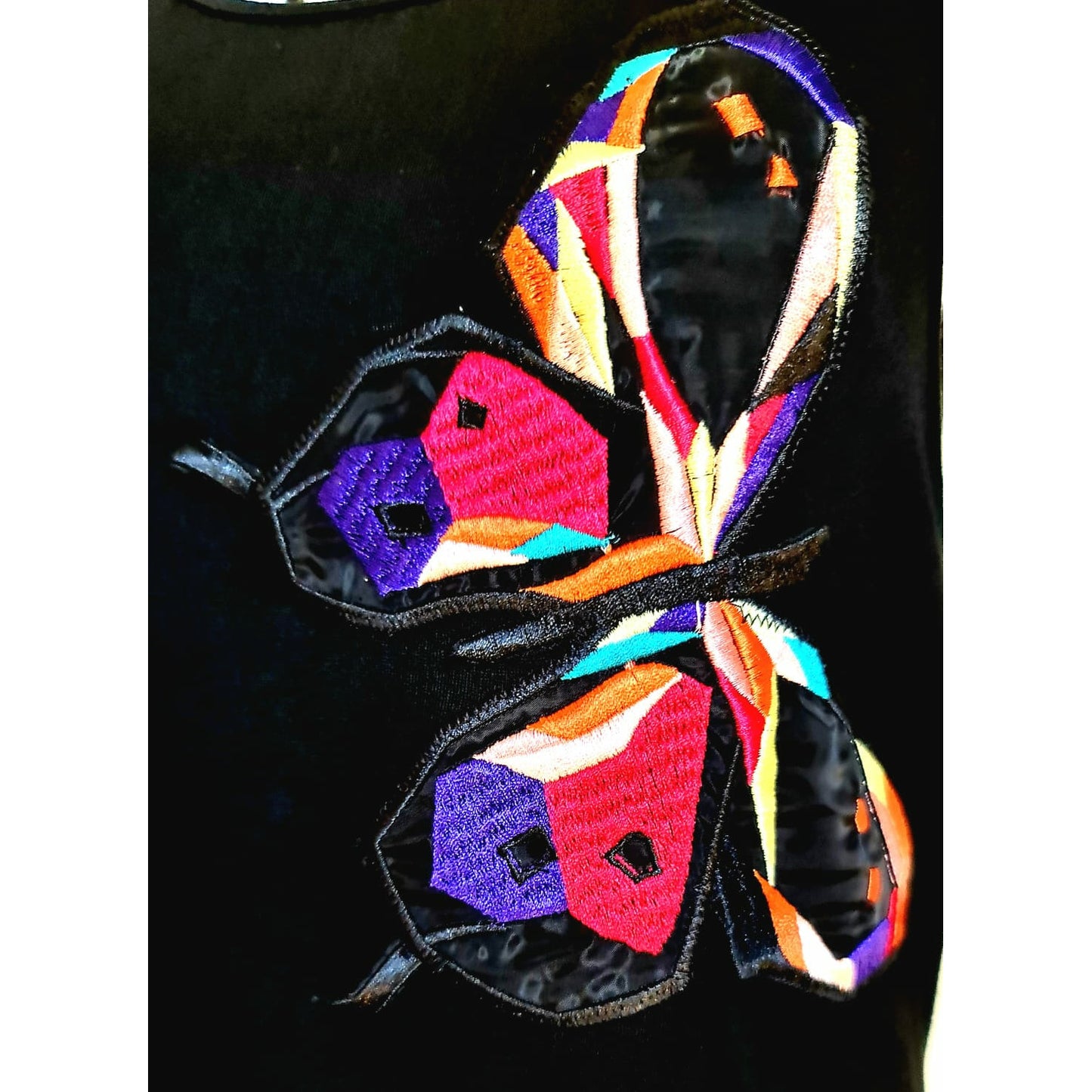 Black light jersey summer dress with butterflies appliques