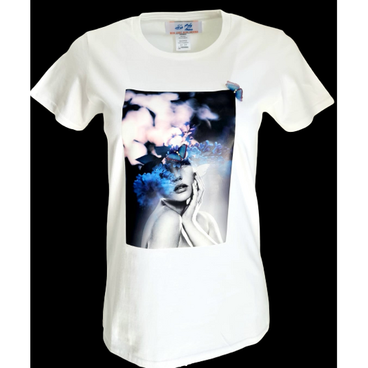 "Summer Dream" White Round Neck T-Shirt For Ladies ,Classic Fit