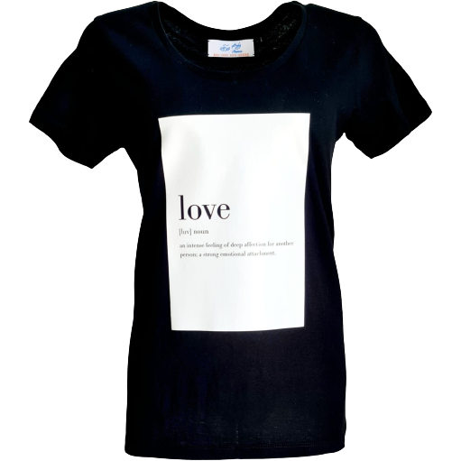 Black Round Neck T-Shirt For Ladies Classic Fit , "Love Is ..." Patch