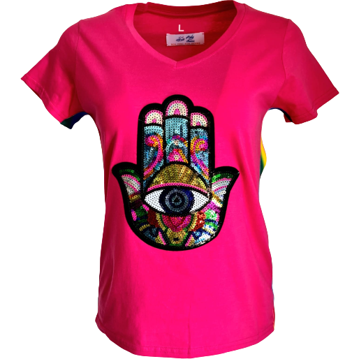 Stretched Cotton Round neck T-Shirt For Woman "Fatima Hand"