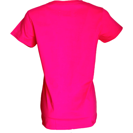 "Silk Heart" Slim Fit Fuchsia V-neck T-shirt For Ladies With Heart Embroidery Patch
