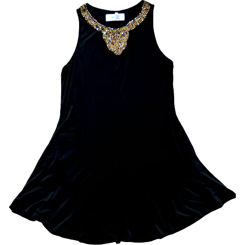Bead Trim Black Jersey Summer Dress For Woman