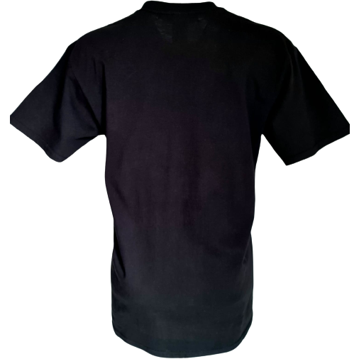 Black t-shirt featuring a horror-themed mashup of the "Friends" TV show with a group photo and a red balloon