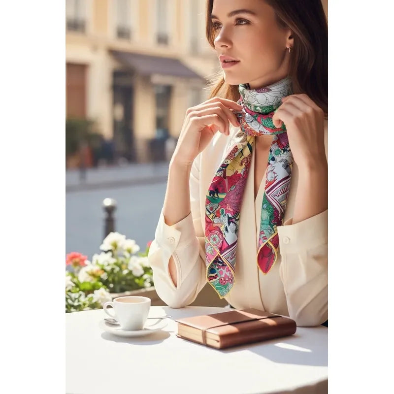 Pure Silk Twill Square Scarf 90cmx90cm "Ville Mistique"