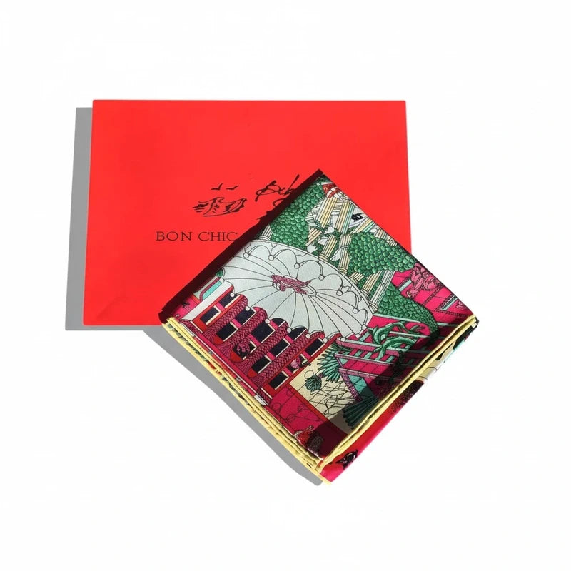 Pure Silk Twill Square Scarf 90cmx90cm "Ville Mistique"