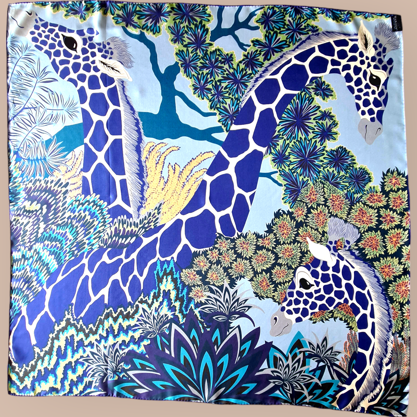 Luxury Double Sided Twill Silk Scarf "Giraffes"