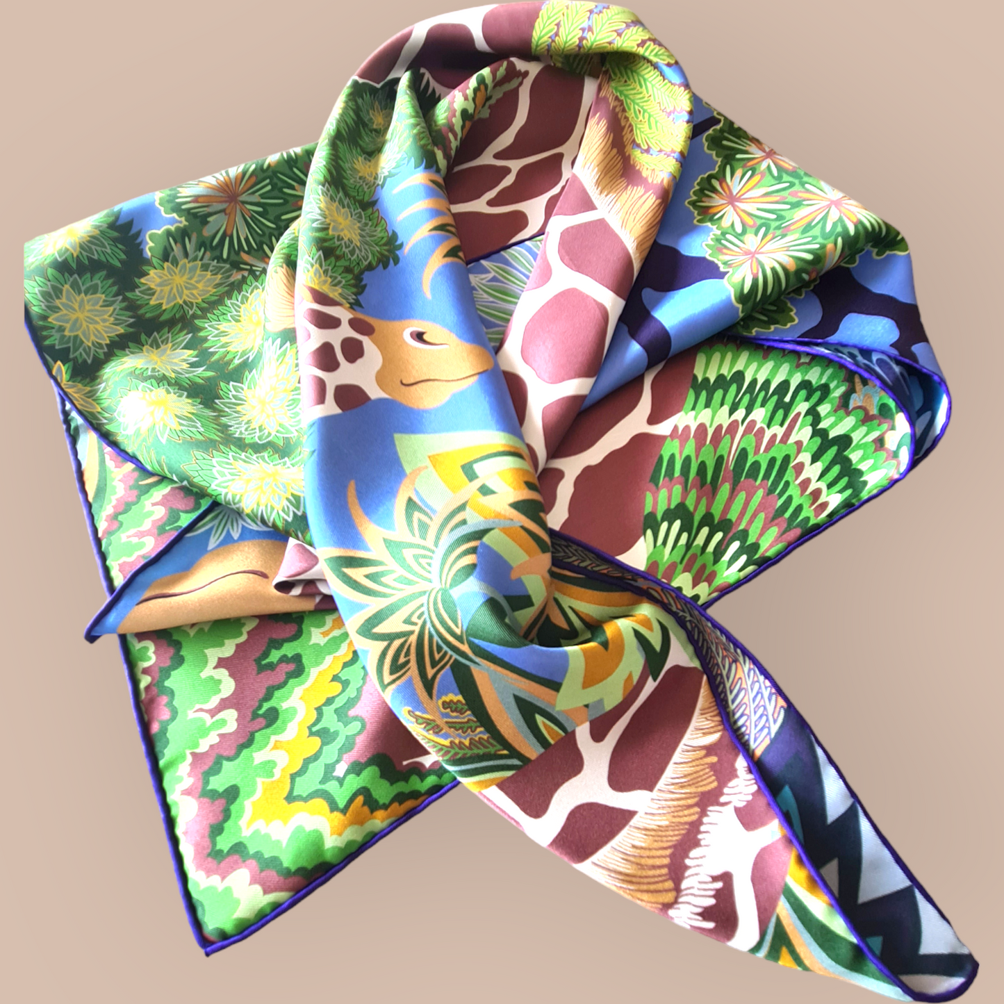 Luxury Double Sided Twill Silk Scarf "Giraffes"