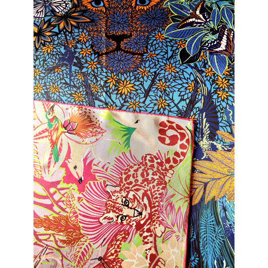 Luxury Double Sided Silk Twill Scarf "Tigre Dans La Forêt"